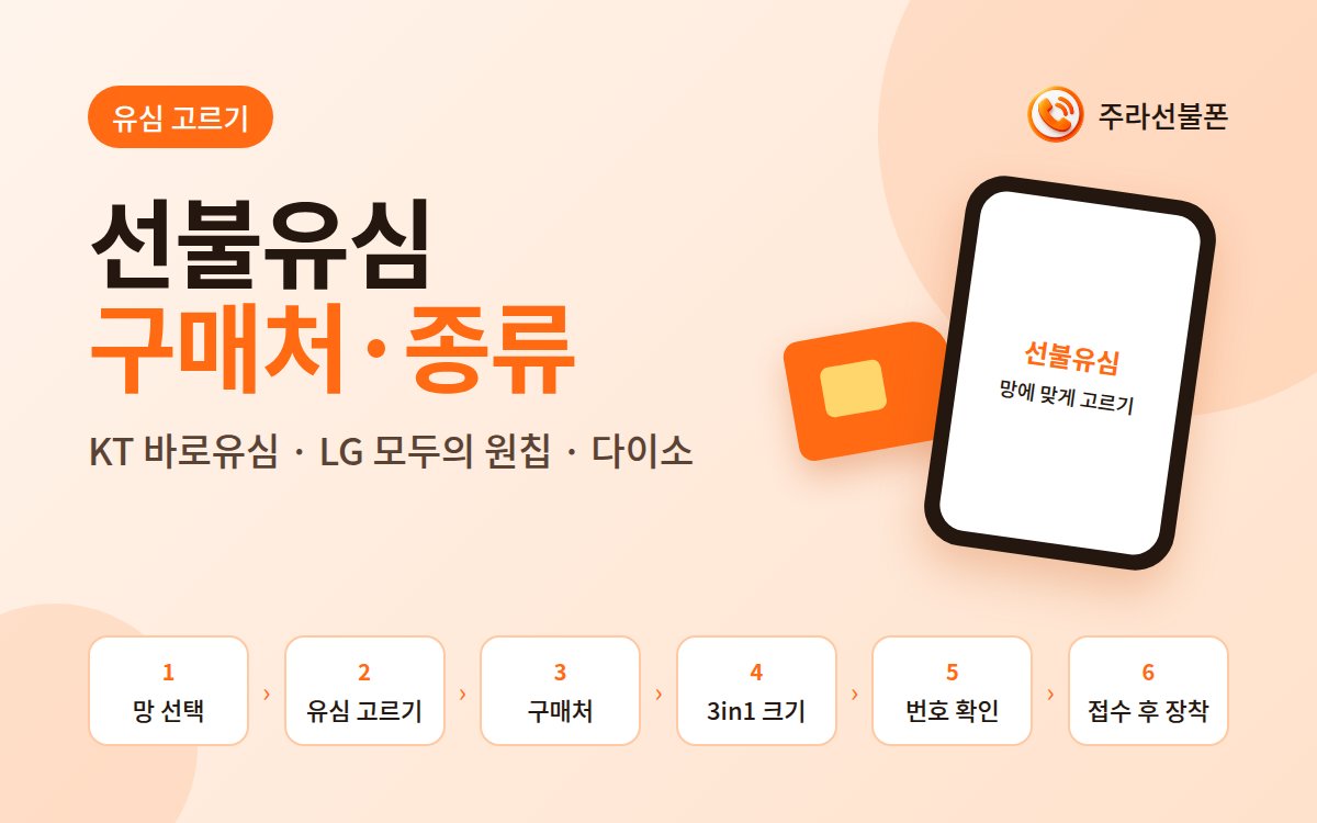 선불유심 구매처와 종류 안내 배너: KT 바로유심, LG 모두의 원칩, 다이소
